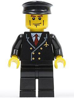 LEGO Minifigure-Airport - Pilot with Red Tie and 6 Buttons, Black Legs, Black Hat, Vertical Cheek Lines (3181)-Town / City / Airport-AIR043-Creative Brick Builders